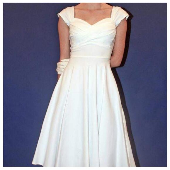 STOP STARING MADSTYLE SWING DRESS IN IVORY PIN-UP 1950's WOMEN SIZE MEDIUM - Picture 4 of 14